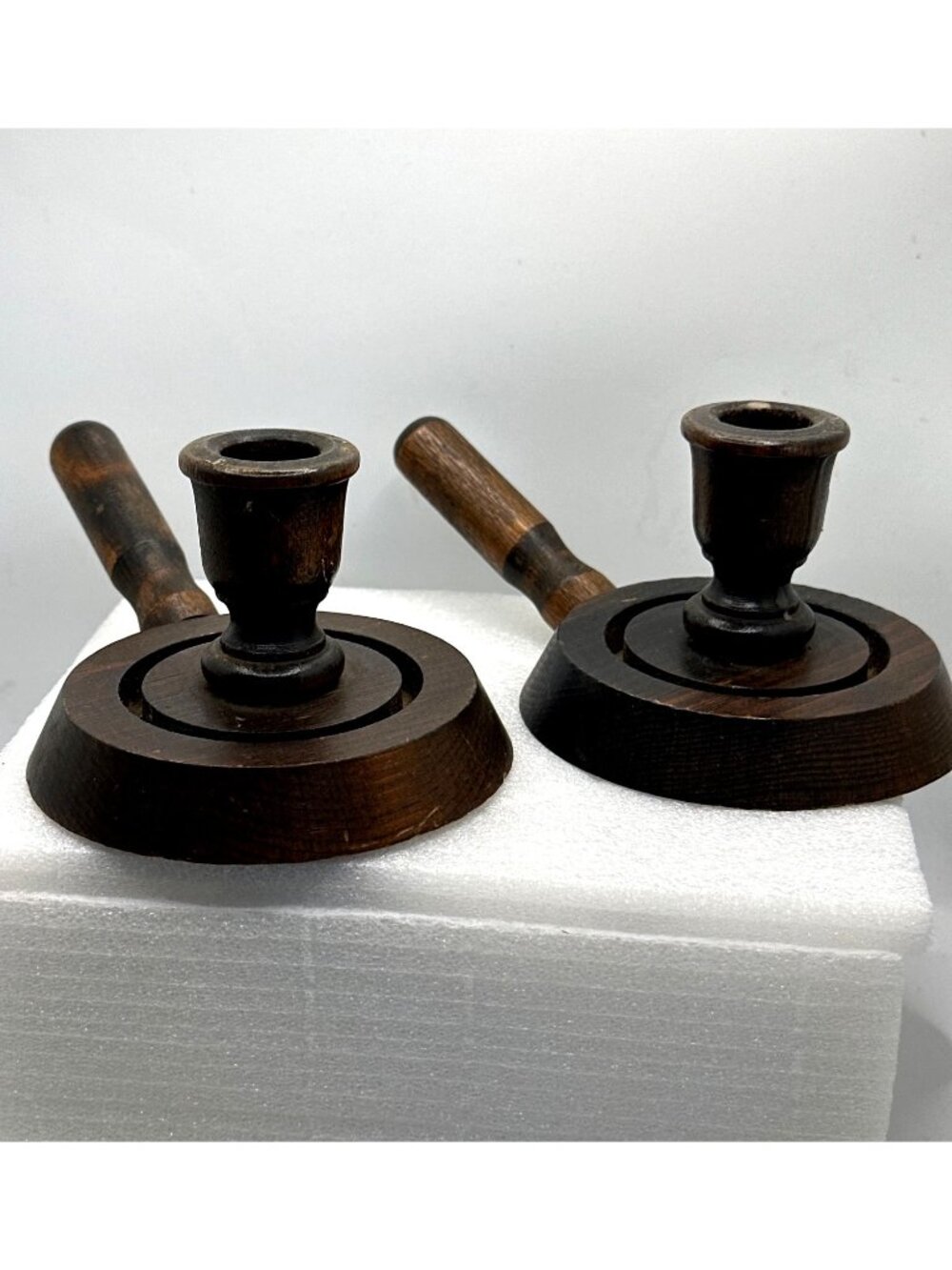 Vintage Wood Candle Holders Mid Century Colonial Style Chambersticks Granny - Picture 10 of 11
